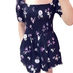 Wild Fable Black Romper with purple flowers